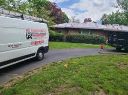 A white van parked in front of a house